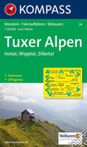 Carta escursionistica e stradale n. 34. Tuxer Alpen, Inntal, Wipptal. Adatto a GPS. Digital map. DVD-ROM cd musicale