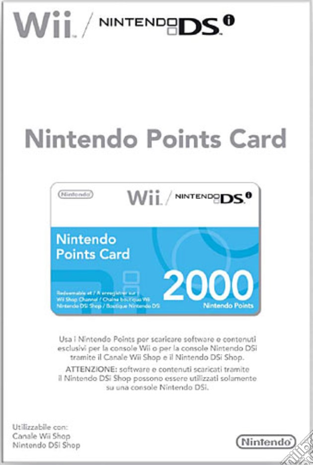 NINTENDO Wii DSi Points Card 2000 videogame di WII