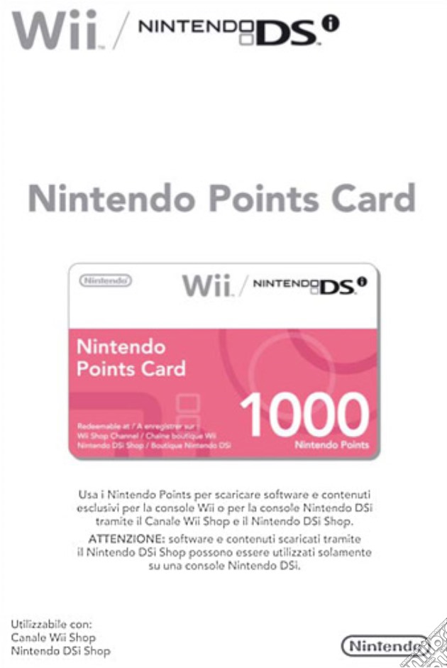 NINTENDO WII DSi Points Card 1000 videogame di WII