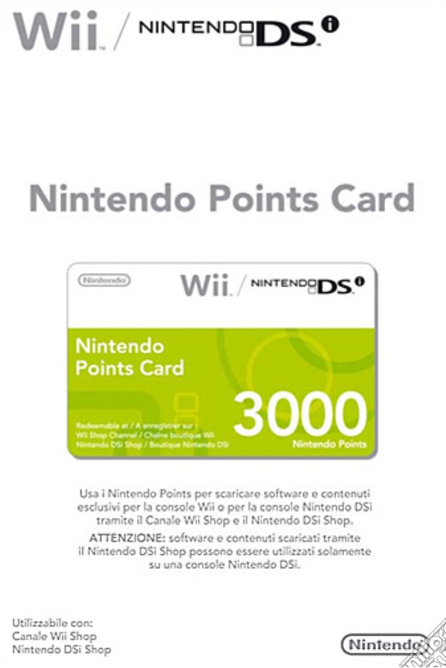 NINTENDO Wii DSi Points Card 3000 videogame di WII