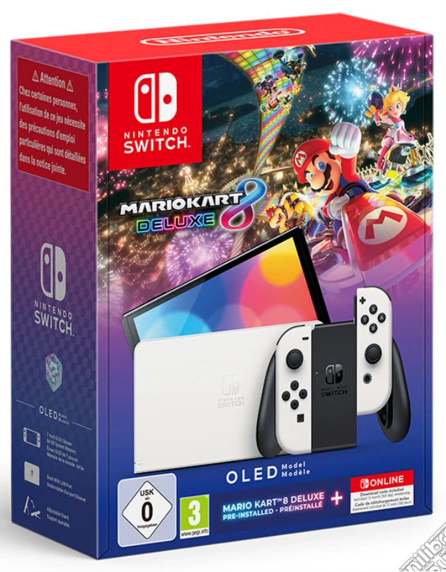 NINTENDO Switch OLED Bianca+Mario Kart 8 Deluxe+12 Mesi NSO