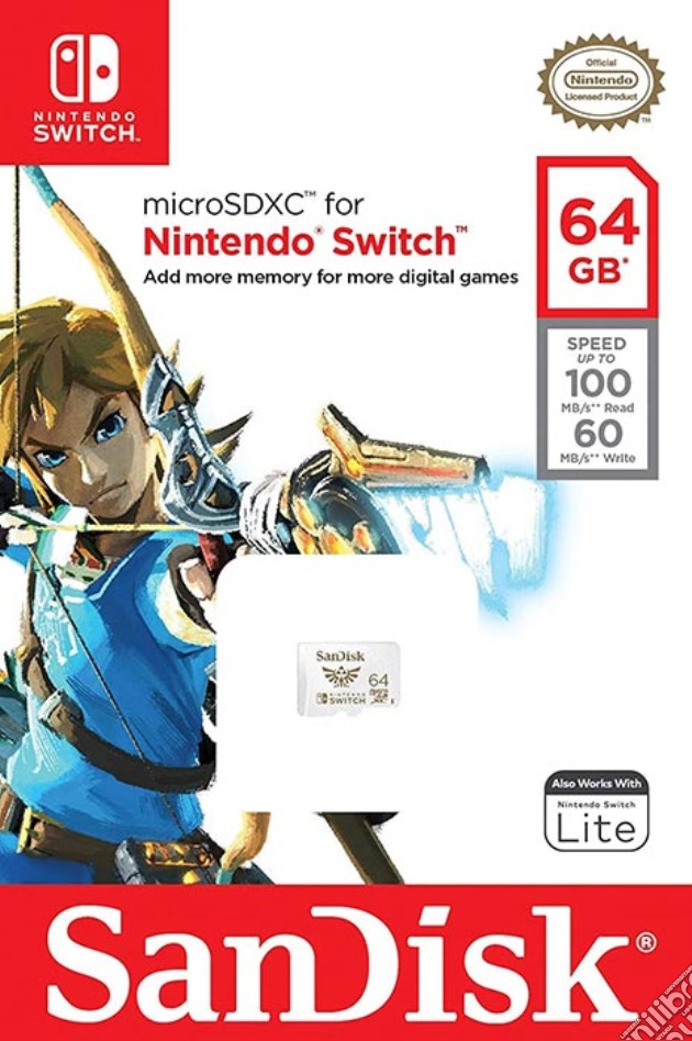 SanDisk Micro SD XC I 64GB Nintendo Switch Zelda videogame di HSSD
