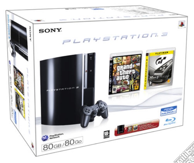 Playstation 3 80 Gb + GTA IV + GT5 Prol. videogame di PS3