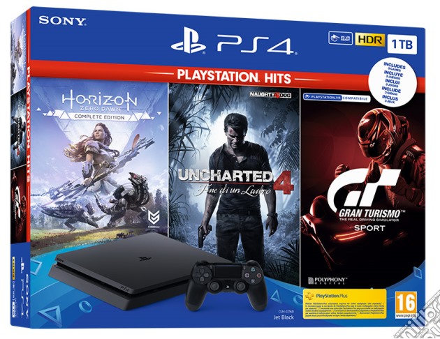 PS4 1TB + Horizon + Uncharted4 + GT HITS videogame di ACC