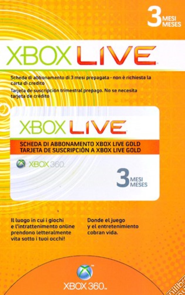 MICROSOFT X360 - Live Gold Card 3mesi videogame di X360
