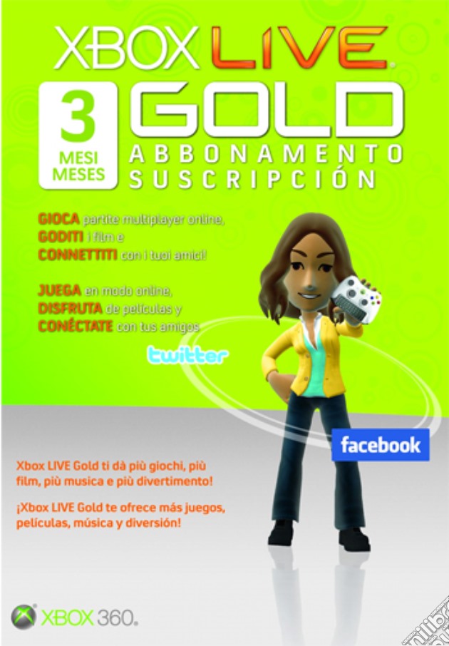 MICROSOFT X360 Live Gold Card 3mesi videogame di GOL