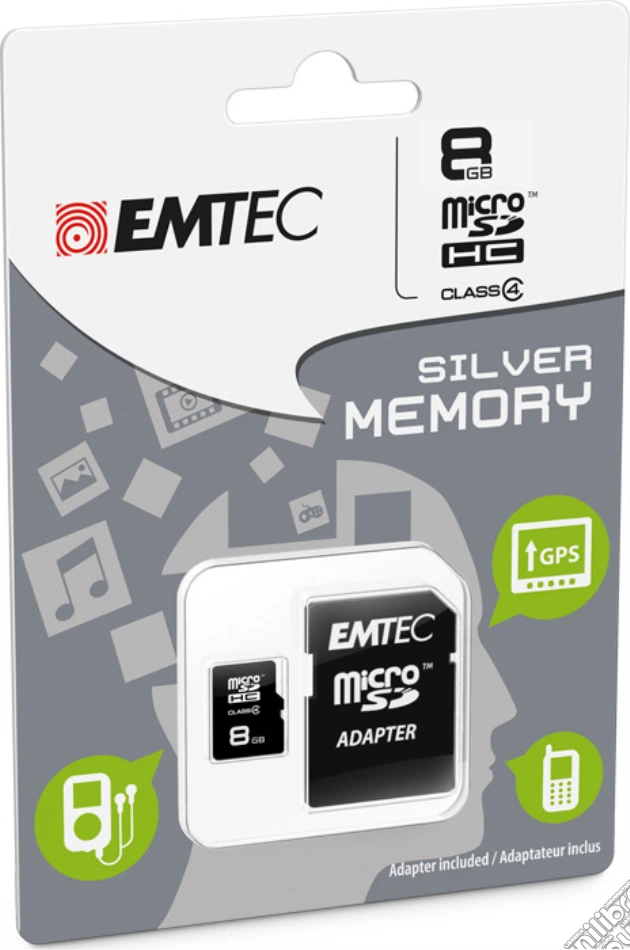 MicroSD + Adapter 8GB Silver (MP3-MP4) videogame di HMEM