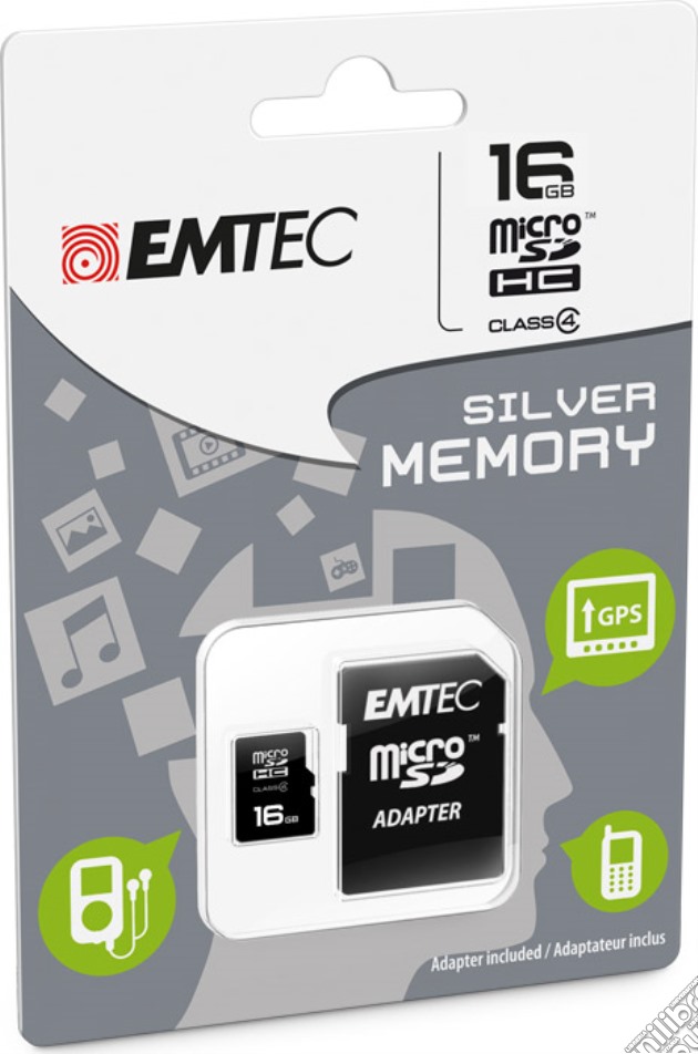 MicroSD + Adapter 16GB Silver (MP3-MP4) videogame di HMEM
