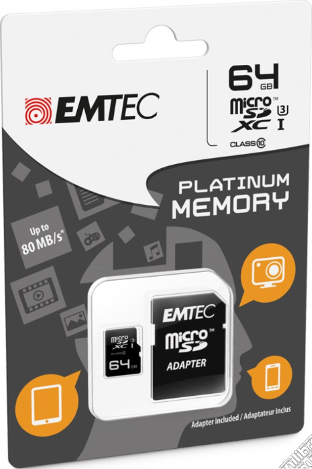 MicroSD + Adapter 64GB Plat (Full HD) videogame di HMEM
