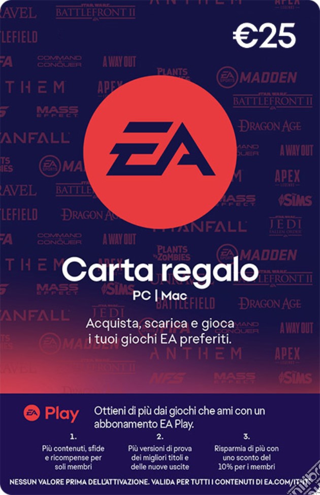 EA GIFT CARD 25 Euro PIN videogame di DDGE