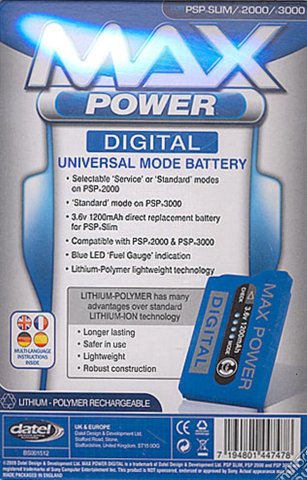 PSP Batteria Max Power Digital - DATEL videogame di PSP