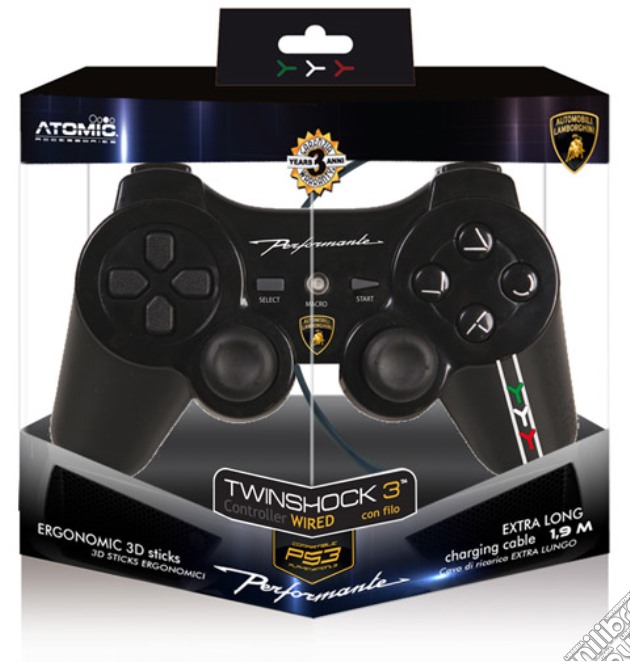 Ctrl wired TwinShock3 Lamborghini Nero videogame di PS3