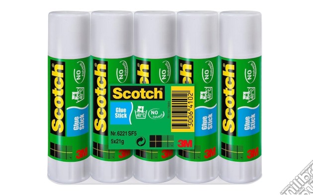 3M Post-it - Colla Stick Scotch Bianca Permanente (Pack 5 Stick Da 21g) gioco di 3M