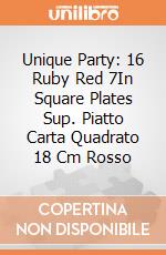 Unique Party: 16 Ruby Red 7In Square Plates Sup. Piatto Carta Quadrato 18 Cm Rosso gioco