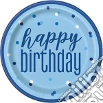 Unique Party: 8 Glitz Blu/Svr Dot Bday 9Inpl Sup giochi