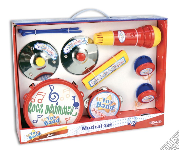 Bontempi 60 2931 - Toy Band Play - Kit Musicale Assortito Composto Da:1 Tamburo, 2 Nacchere,1 Tamburello,1 Microfono, 1 Armonica E 2 Piatti gioco di Bontempi