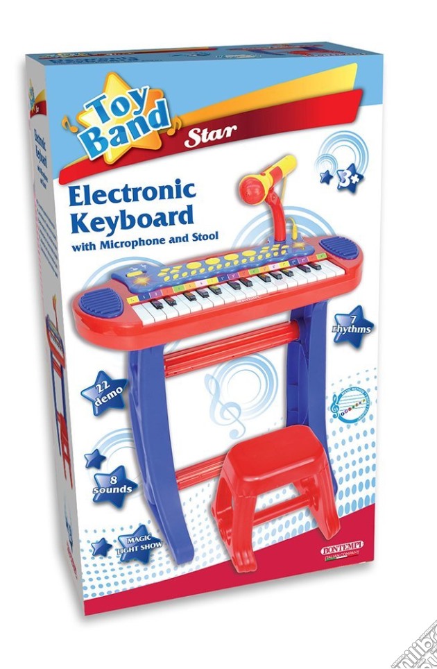 Bontempi 13 3240 - Toy Band Star - Tastiera Elettronica 31 Tasti Con Microfono Gambe E Sgabello. 4 Pads Per Suonare La Batteria, 8 Suoni, 7 Ritmi. 22 gioco di Bontempi