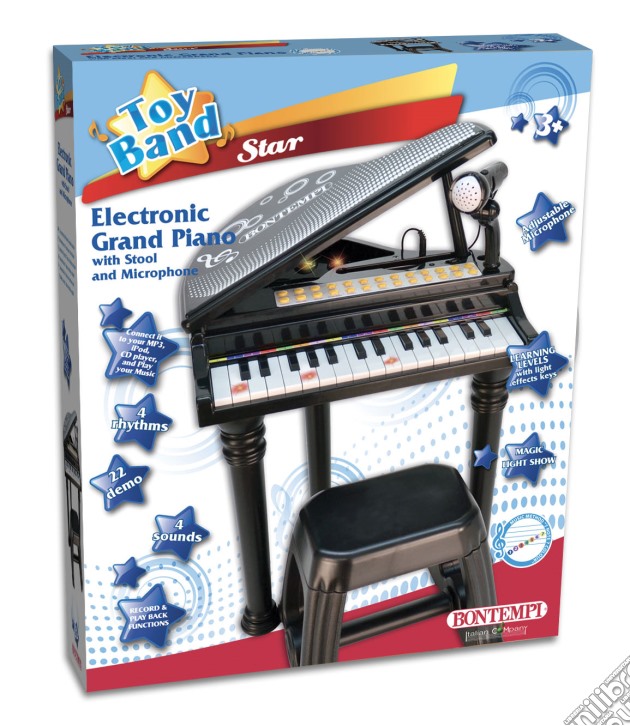 Bontempi 10 3000: Toy Band Star - Pianoforte A Coda Nero 31 Tasti Con Microfono, Gambe E Sgabello gioco di Bontempi