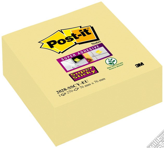 3M Post-it - Cubo 350 Foglietti Post-it - Super Sticky Colore Giallo Canary 76x76mm gioco di 3M