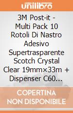 3M Post-it - Multi Pack 10 Rotoli Di Nastro Adesivo Supertrasparente Scotch Crystal Clear 19mm×33m + Dispenser C60 Nero gioco di 3M