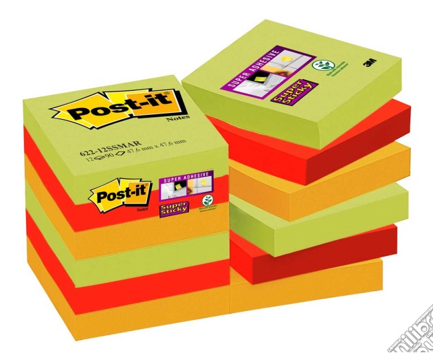 3M Post-it - Super Sticky Colori Marrakesh 12 Blocchetti 90 Foglietti 4 Colori 47,6x47,6mm gioco