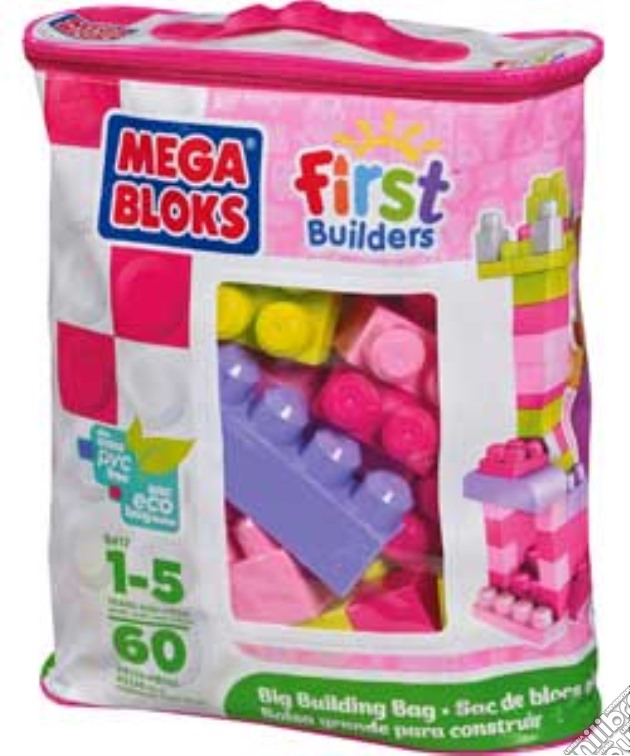 Mattel DCH54 - Mega Bloks - First Builders - Sacca Eco 60 Pz Rosa gioco di Mega Bloks