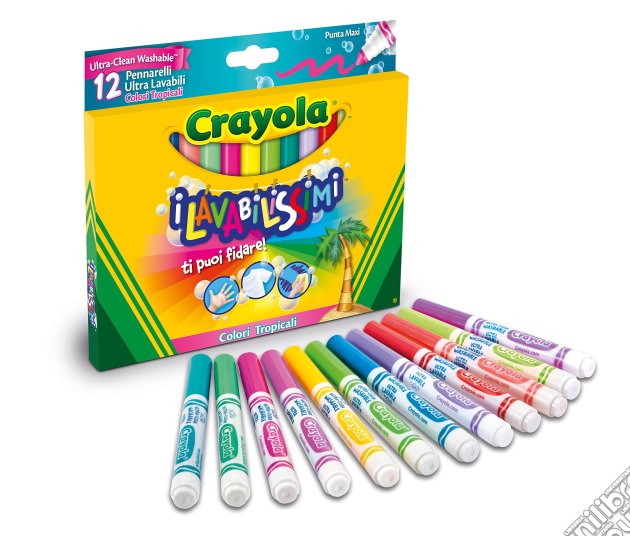 Crayola - Lavabilissimi - 12 Pennarelli Punta Maxi Colori Tropicali Ultra Lavabili gioco di Crayola