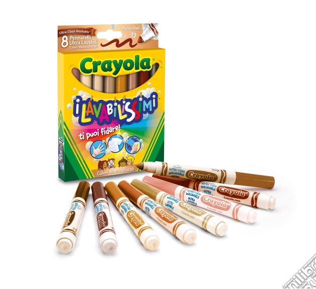 Crayola - Lavabilissimi - 8 Pennarelli Punta Maxi Multiculturali Ultra Lavabili gioco di Crayola