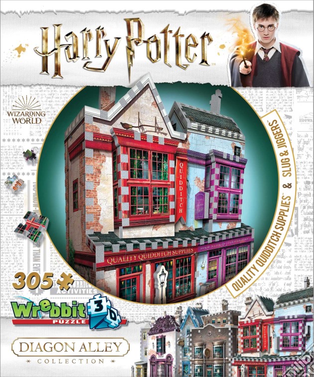 Wrebbit W3D-0509 - Harry Potter - 3D Puzzle 305 Pz - Diagon Alley Quality Quidditch Supplies + Slug & Jiggers gioco