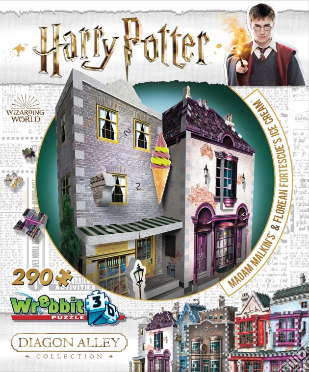 Wrebbit W3D-0510 - Harry Potter - 3D Puzzle 290 Pz - Diagon Alley Madam Malkin's + Florean Fortescue's Ice Cream gioco