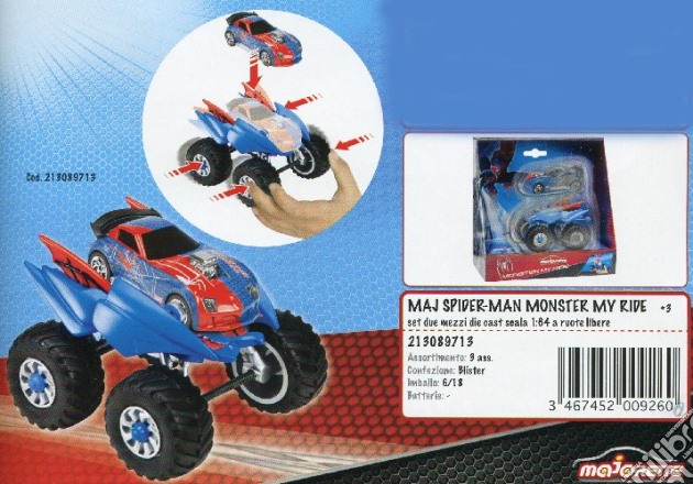 Spider-Man - Monster My Ride Combinazione 2 Mezzi 1:64 gioco di Majorette