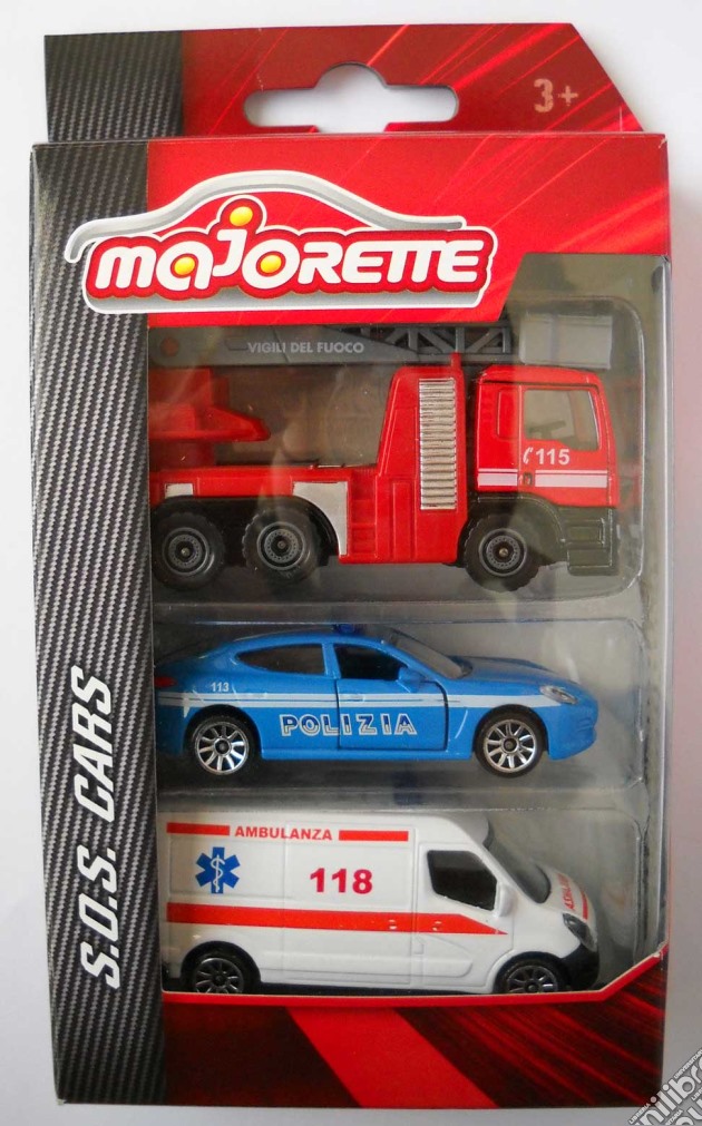 Majorette - Majo S.O.S. - Set Ambulanza, Macchina Polizia E Camion Vigili Del Fuoco gioco di Majorette