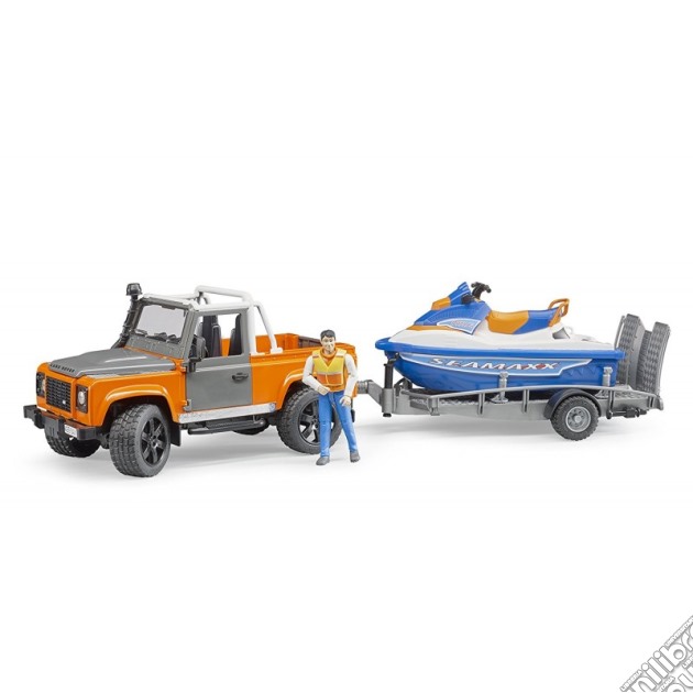 Bruder 02599 - Land Rover Defender Pick Up Con Rimorchio E Moto D'Acqua gioco di Bruder