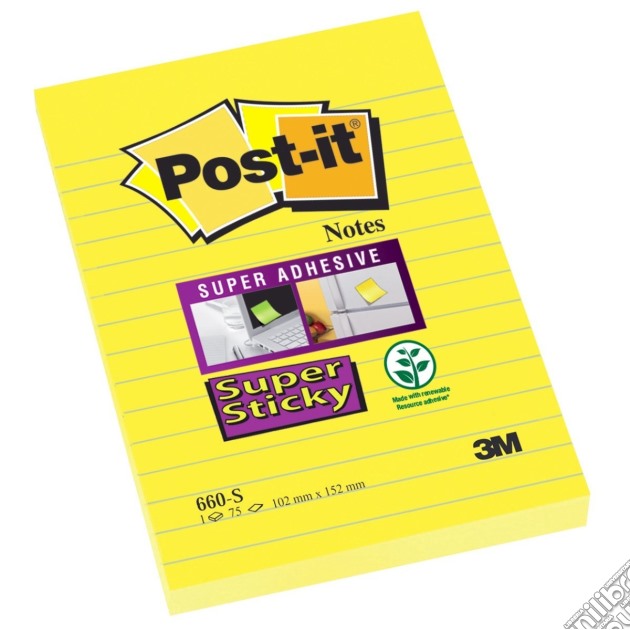 3M Post-it - 75 Foglietti Super Sticky Colore Giallo Oro A Righe (Confezione Da 6 Blocchetti Con Film Singolo) 102x152mm gioco di 3M