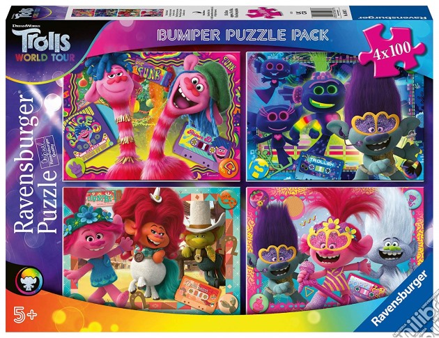 Ravensburger 05067 3 - Bumper Puzzle Pack 4X100 Pz - Trolls 2:La Musica Ci Unisce puzzle