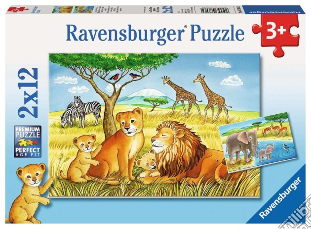 Ravensburger 7606 - Puzzle 2X12 Pz - Elefanti, Leoni E Altri Animali puzzle di Ravensburger