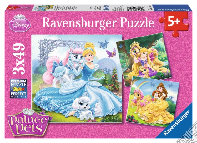 Puzzle 3x49 Pz - Palace Pets - Belle, Cenerentola E Rapunzel puzzle di Ravensburger