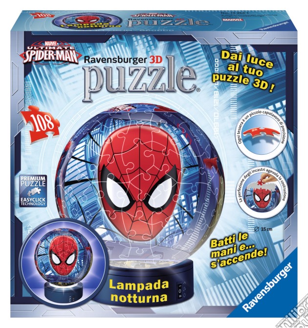 Ravensburger 12256 - Puzzleball Lampada Notturna 108 Pz - Ultimate Spider-Man puzzle di Ravensburger