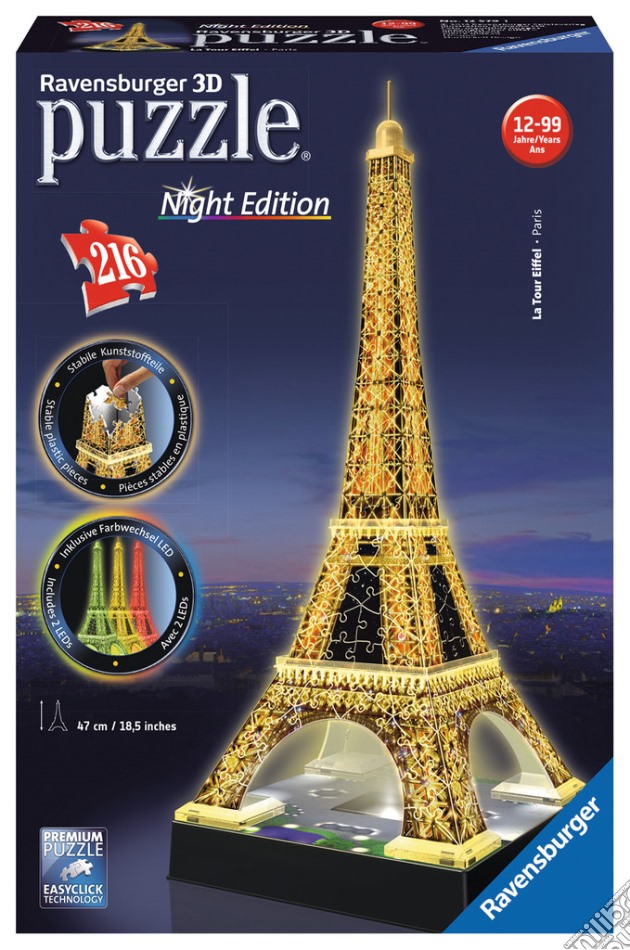 Ravensburger 12579 - Puzzle 3D Night Edition - Tour Eiffel Con Luce puzzle di Ravensburger