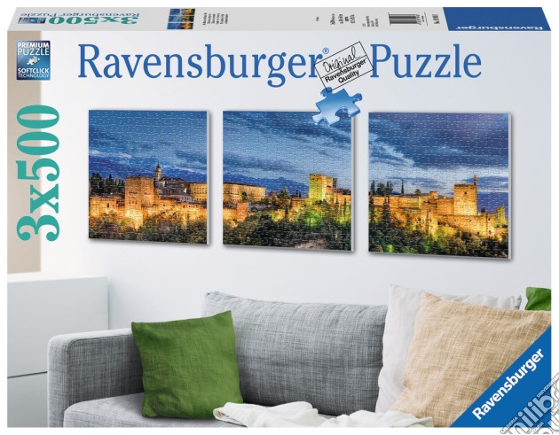 Ravensburger 19918 - Puzzle 3x500 Pz Quadrati - L'Alhambra Al Crepuscolo puzzle di Ravensburger
