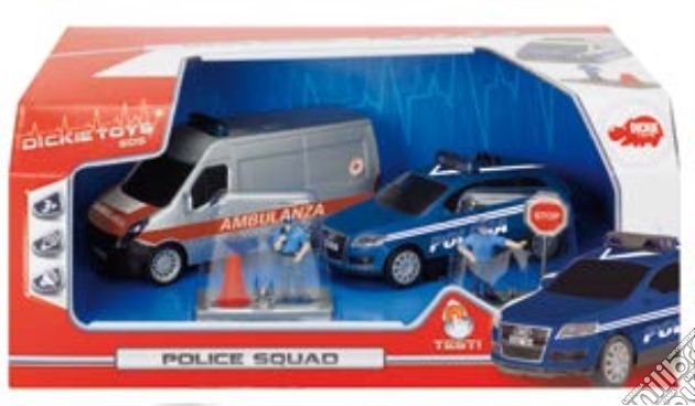 Dickie Toys - S.O.S - Set Polizia/Ambulanza 2 Veicoli Con Luci E Suoni 14  Cm + 2 Personaggi, Gioco Dickie Toys