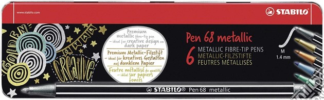 Stabilo Pen 68 Metallic Scatola Metallo Da 6 Pz.In 5 Col.(2 Argento, 1 Oro, 1 Bronzo, 1 Blu, 1 Verde) gioco di Stabilo