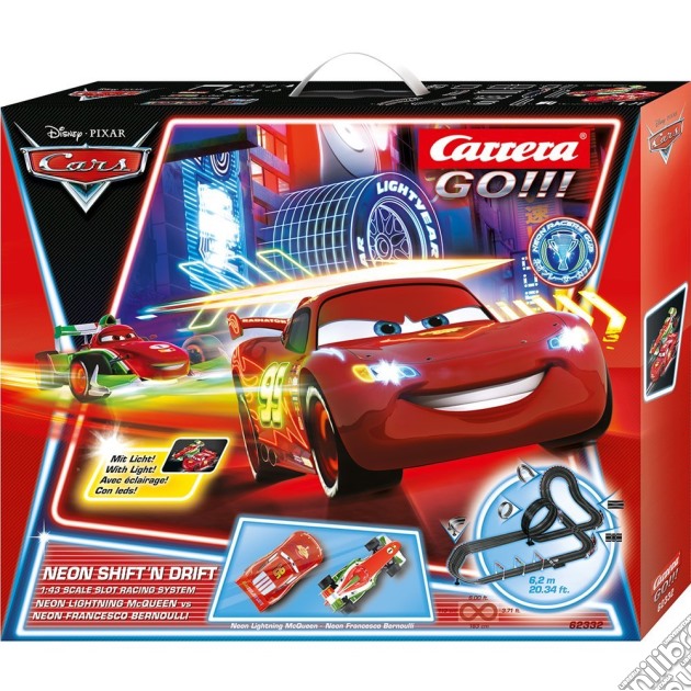 Carrera Slot - Go!!! - Set Pista Con 2 Macchinine 1:43 - Cars - Neon Shift 'N Drift gioco