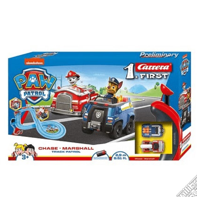 Carrera First - Paw Patrol - Track Patrol - 2.9M With Flippers & Narrow Section Batteria gioco di Carrera