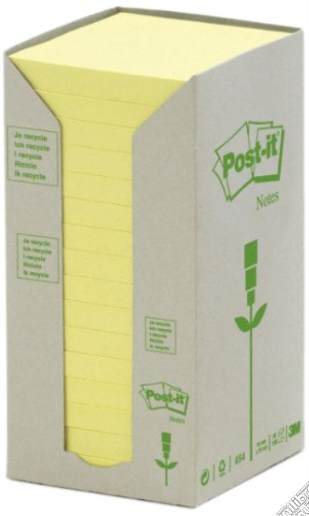 3M: Post-it - Torre Da 16 Blocchetti Da 100 Foglietti Post-it In Carta Riciclata Colore Giallo 76x76mm gioco di 3M