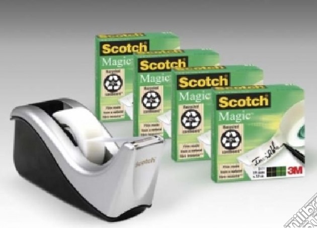 3M Post-it Scotch - Dispenser Silver + 4 Rotoli Scotch Magic (19 Mmx33 Mt) gioco di 3M