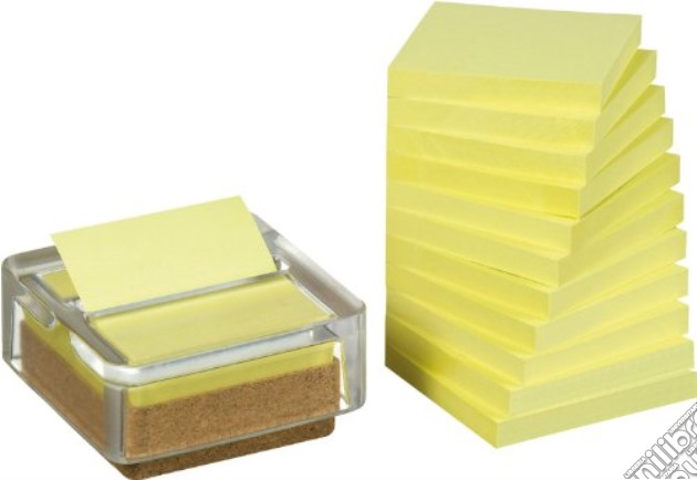 3M Post-it - Dispenser Ricaricabile In Vetro E Sughero + 12 Blocchetti Di Foglietti gioco di 3M