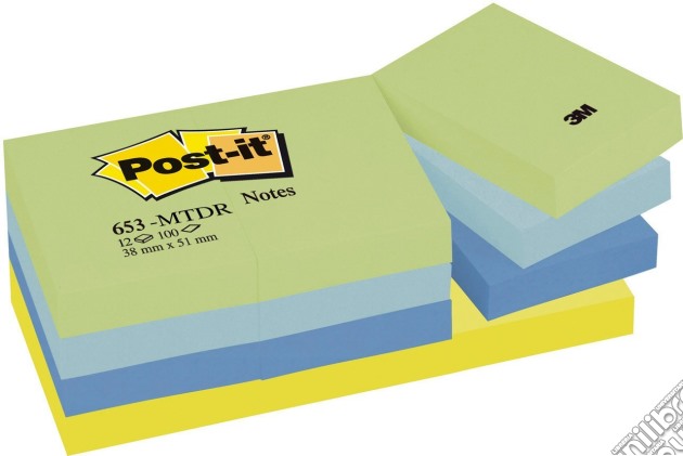 3M Post-it - 100 Foglietti Post-it Colori Assortiti Dream (Verde Pastello, Blu Cielo, Blu Notte, Giallo Neon) 38x51mm gioco di 3M
