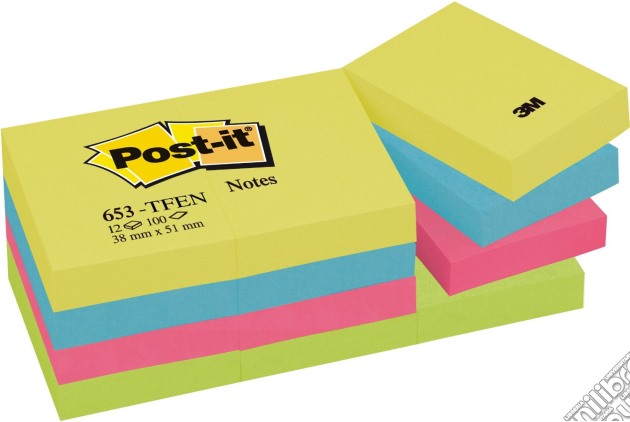 3M Post-it - 100 Foglietti Post-it Colori Assortiti Energy (Giallo Ultra, Blu Ultra, Fucsia Ultra, Verde Neon) 38x51mm gioco di 3M