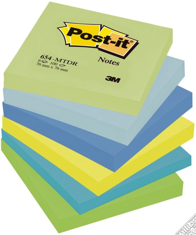 3M Post-it - 100 Foglietti Post-it Colori Assortiti Dream (Verde Pastello, Blu Cielo, Blu Notte, Giallo Neon) 76x76mm gioco di 3M